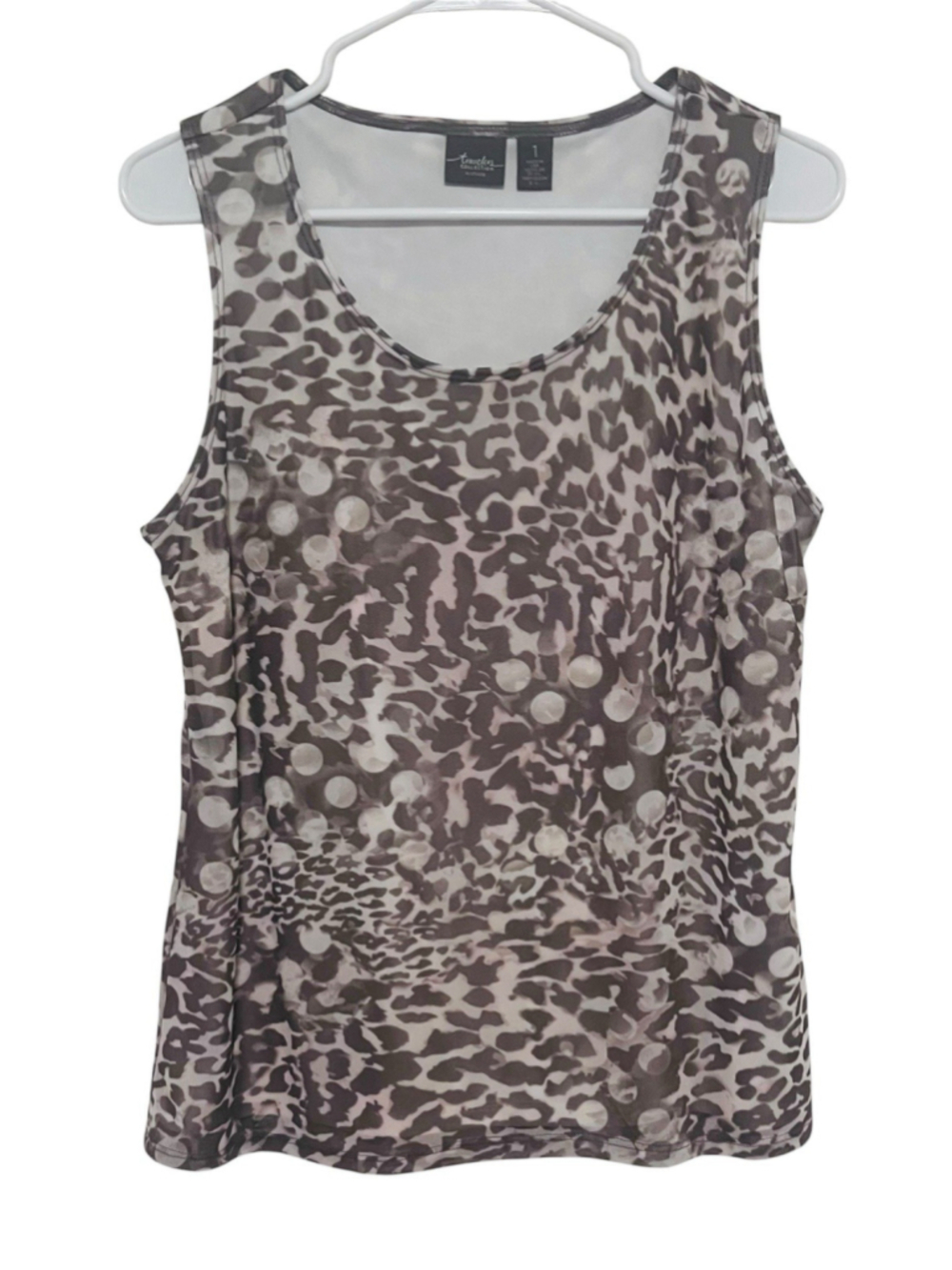 Chico's Travelers Mocha Mesh Lined Tank Top 1 Medium Sleeveless Animal Print
